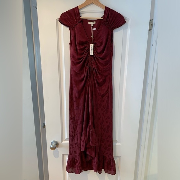 NWT Max Studio Dress Maxi Ruffled Hem Size XS Burgundy Raspberry Color - Picture 1 of 16